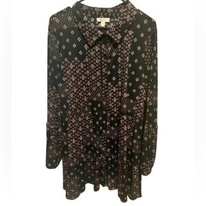 Style & Co Black Pink Tan Button Up Dress Tunic Sz XXL
